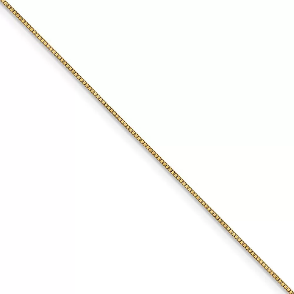 0.7mm 14k Yellow Gold Solid Box Chain Lobster Clasp Necklace