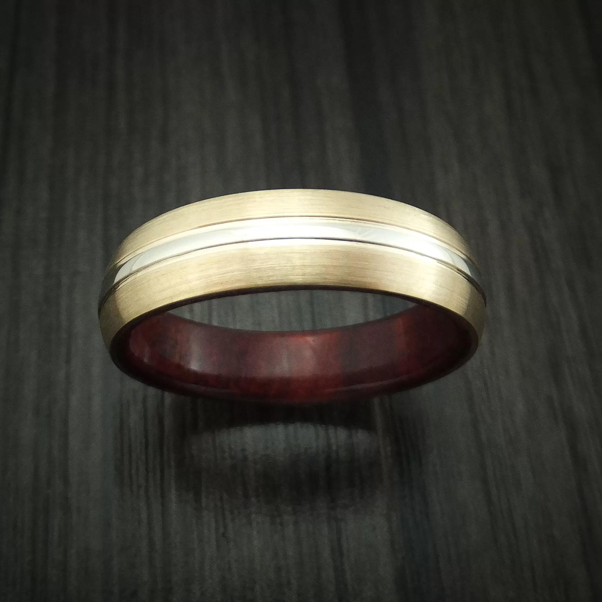 14K Yellow Gold and White Gold Band with Wood Sleeve Custom Made Men's Ring