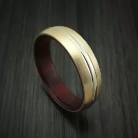 14K Yellow Gold and White Gold Band with Wood Sleeve Custom Made Men's Ring