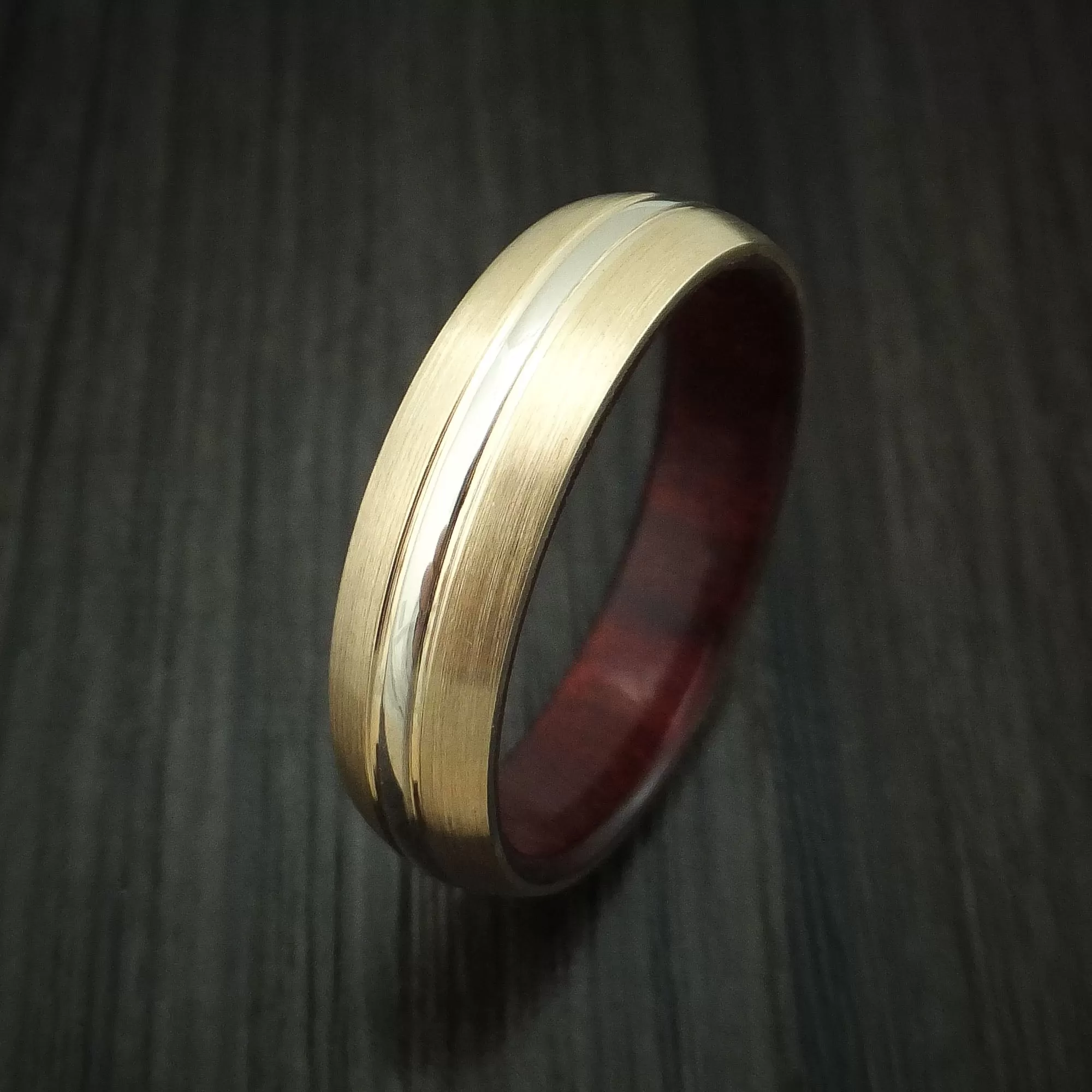 14K Yellow Gold and White Gold Band with Wood Sleeve Custom Made Men's Ring