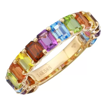 3/4 Gemstone Rainbow Ring Petite Emerald Cut