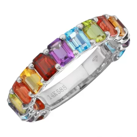 3/4 Gemstone Rainbow Ring Petite Emerald Cut