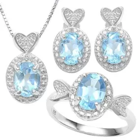 6 1/5 CARAT BABY SWISS BLUE TOPAZ & DIAMOND 925 STERLING SILVER JEWELRY SET