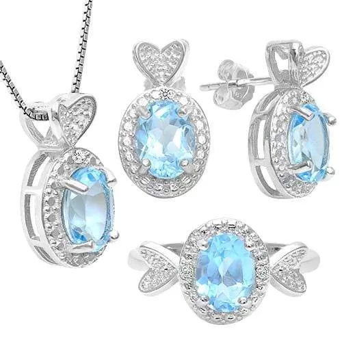 6 1/5 CARAT BABY SWISS BLUE TOPAZ & DIAMOND 925 STERLING SILVER JEWELRY SET