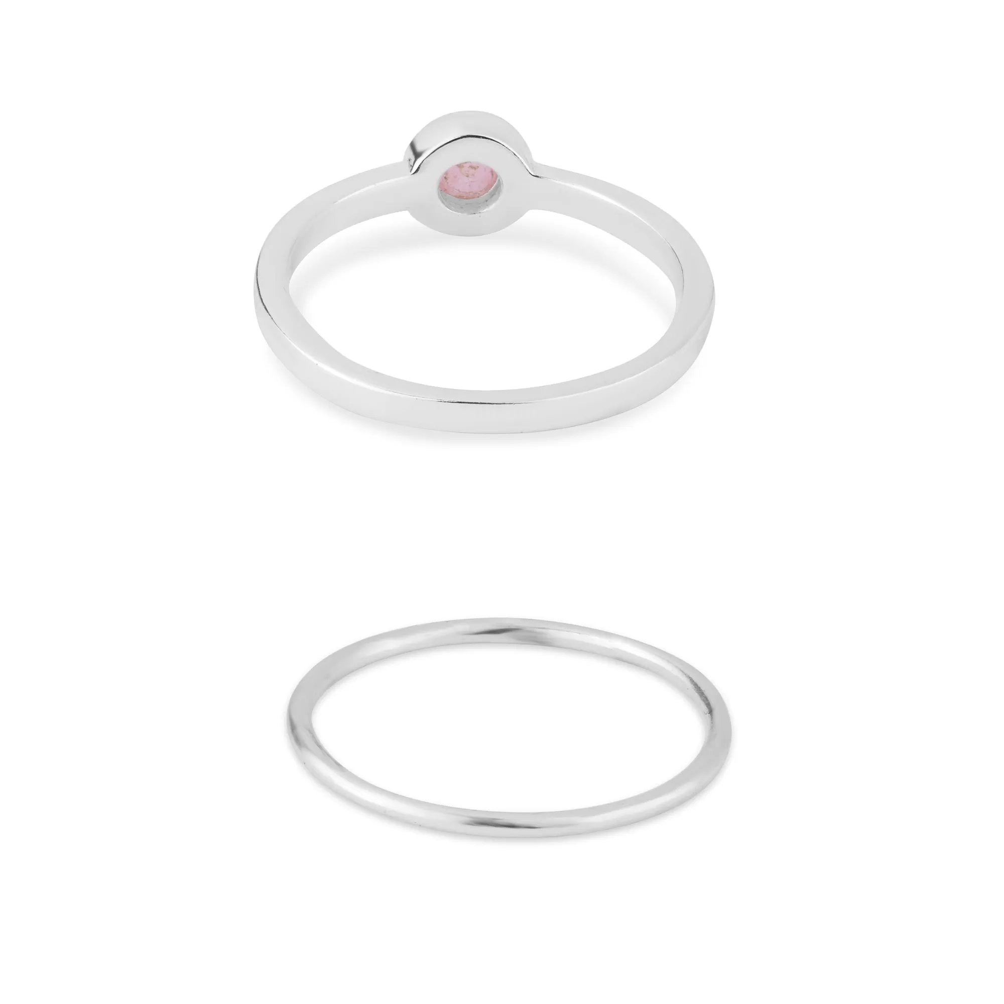 925 Recycled Sterling Silver Rose Quartz Rings Set Of Two Pink-Small