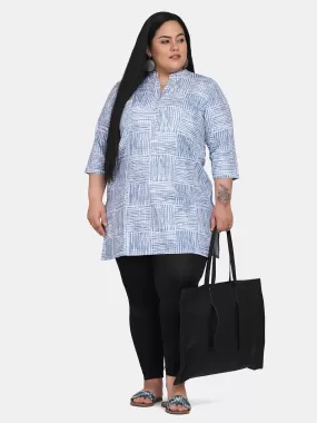 Abstract Printed Kurta for Office - Blue and White