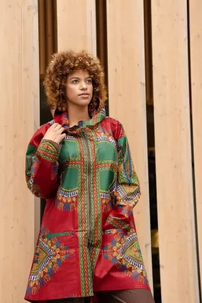 African Winter Jacket in Red Dashiki