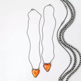 Augustine Largo | Navajo Handmade Sterling Silver Chain Necklace with Spiny Oyster Heart Pendant