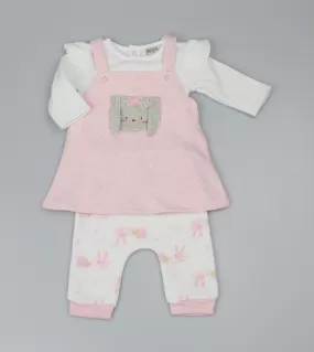 Baby Girls 3pc Pink Marl Fleece Dress Top All Over Print Trouser Forest Friends-WF1715