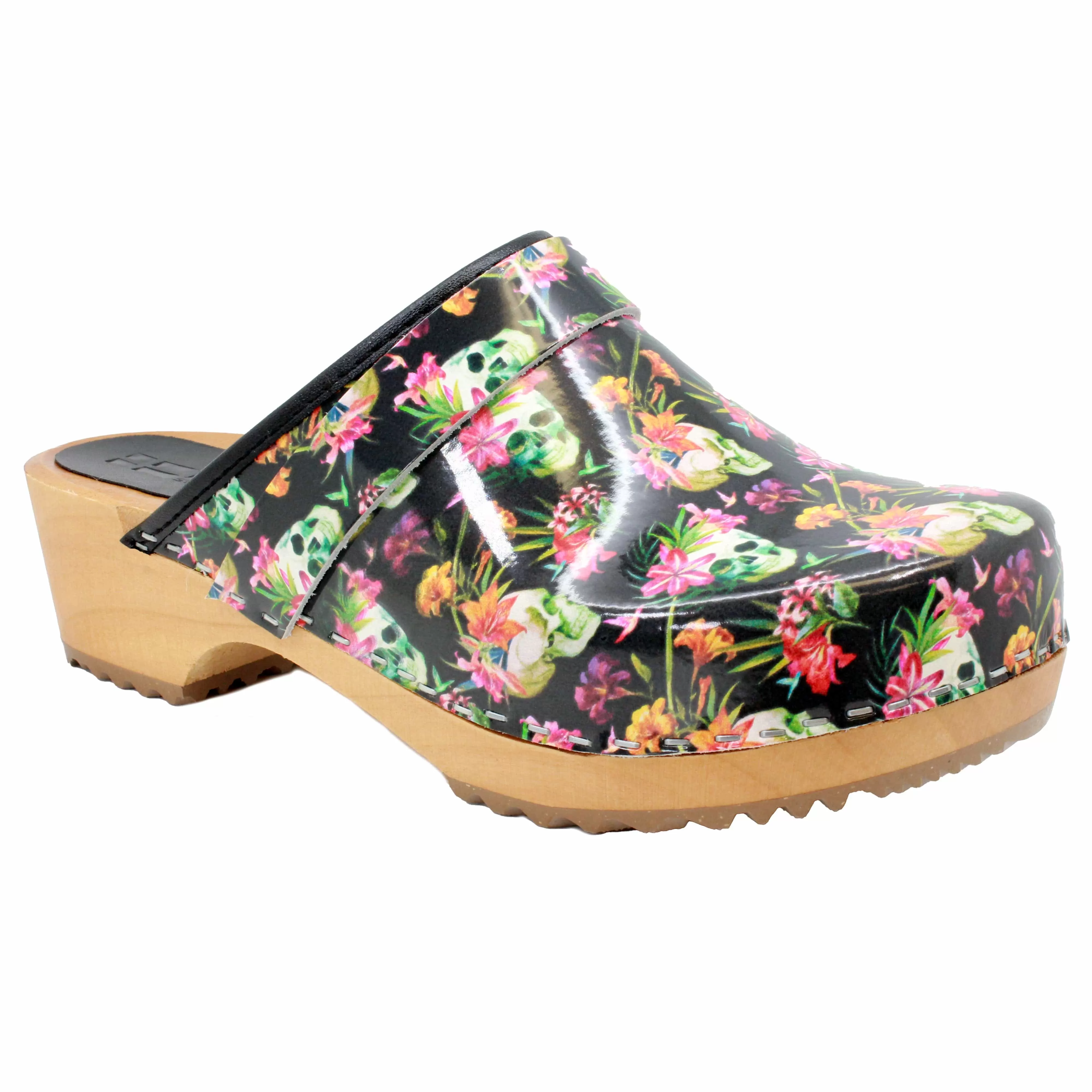 BJORK Maja Wood Moa Printed Leather Clogs