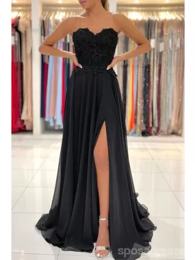 Black A-line Sweetheart High Slit Cheap Long Prom Dresses Online,12850