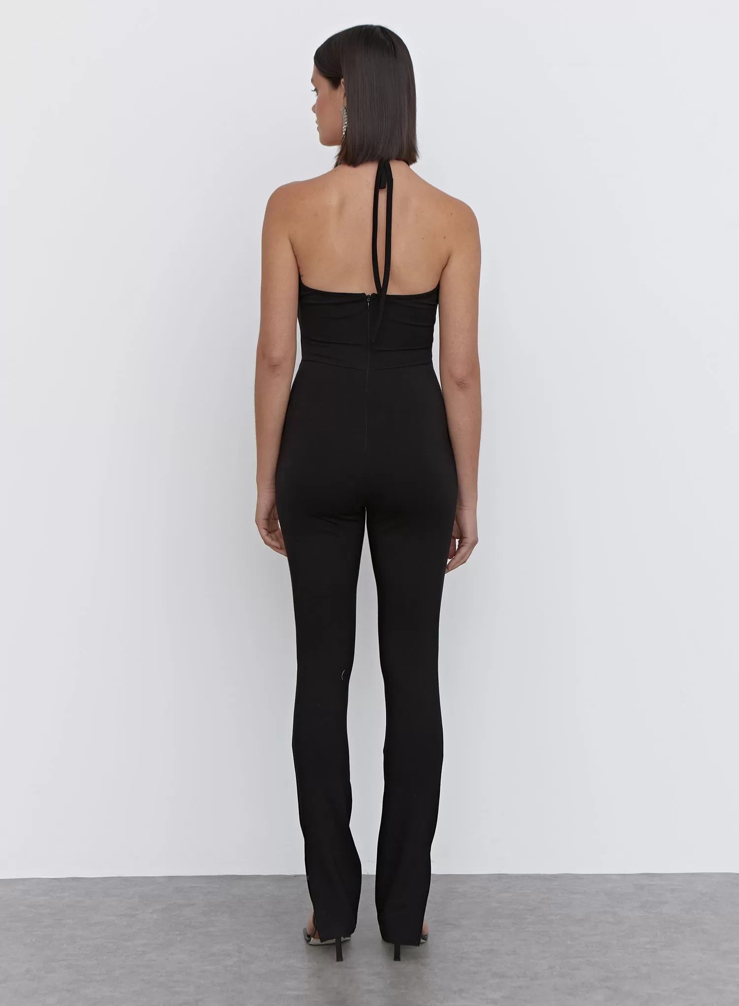 Black Cut Out Halterneck Jumpsuit - Blanche