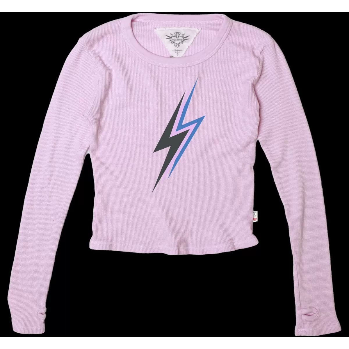 boxy l/s thumbhole lightning bolt pink shirt