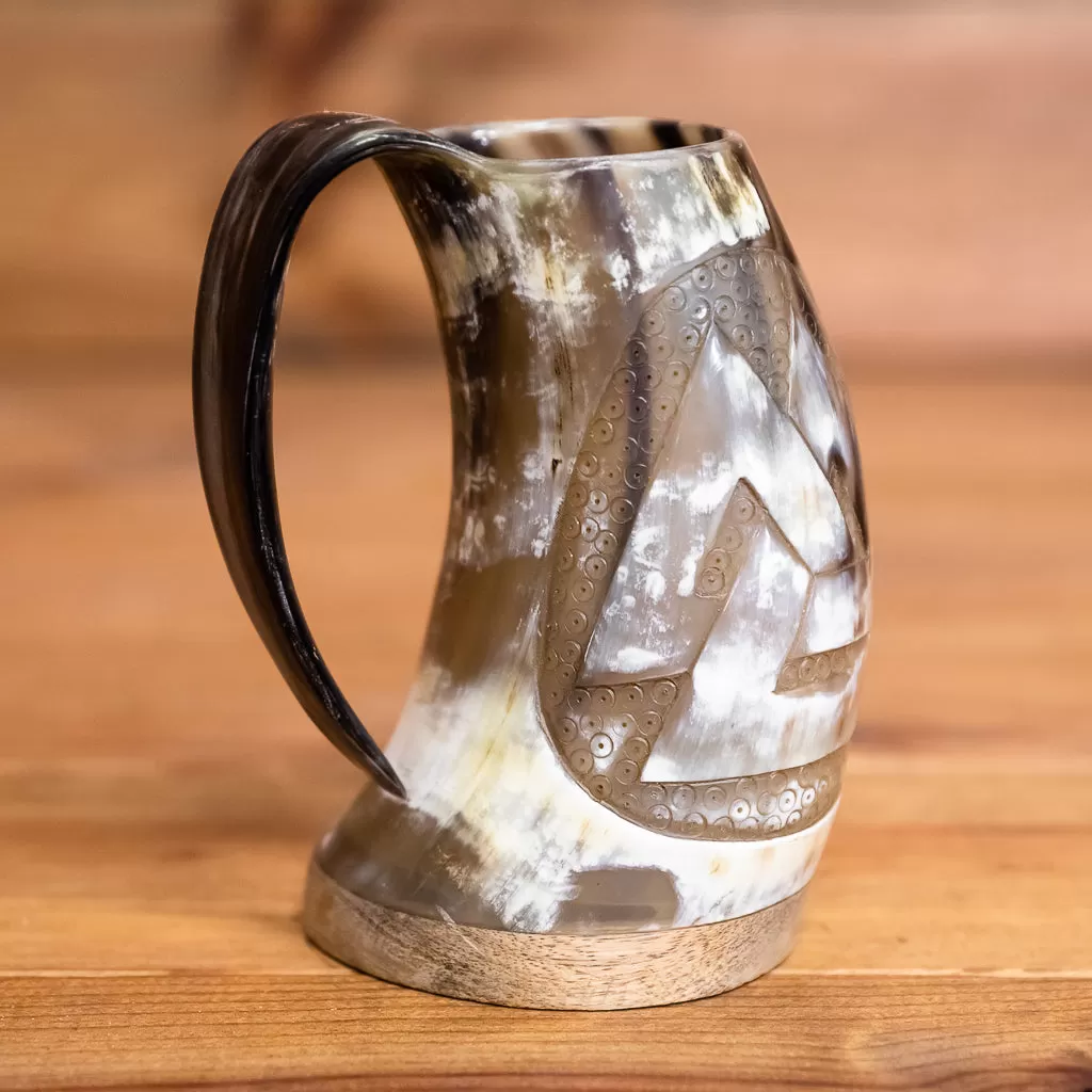 Carved Valknut Horn Tankard/Mug