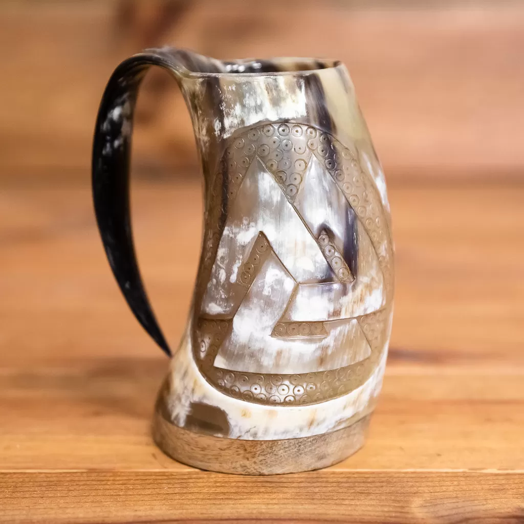 Carved Valknut Horn Tankard/Mug