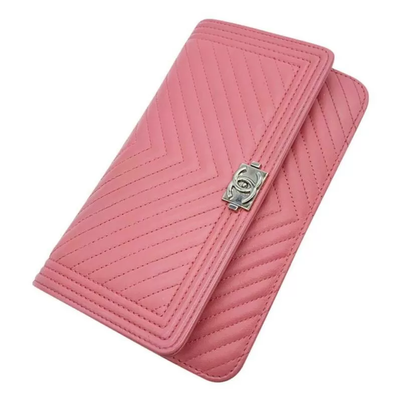 Chanel Boy Wallet on Chain Chevron Quilted Woc Pink Calfskin Leather