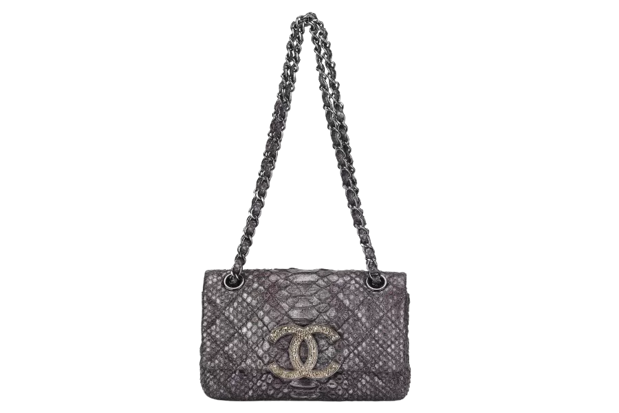 CHANEL CLASSIC FLAP SMALL PYTHON CRYSTAL BAG (1543xxxx) WITH CARD & DUST COVER