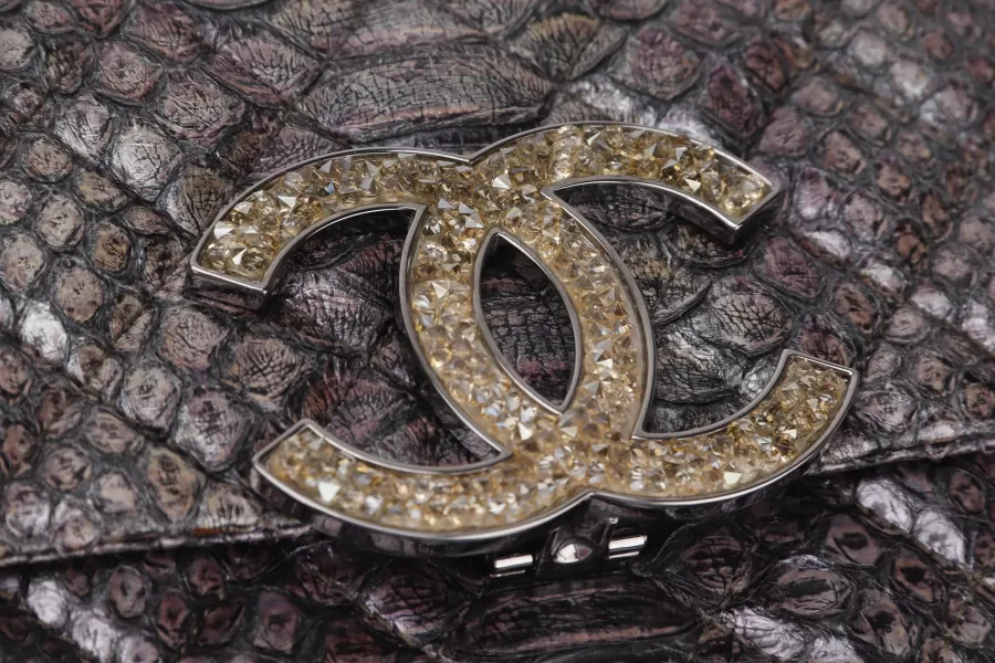 CHANEL CLASSIC FLAP SMALL PYTHON CRYSTAL BAG (1543xxxx) WITH CARD & DUST COVER