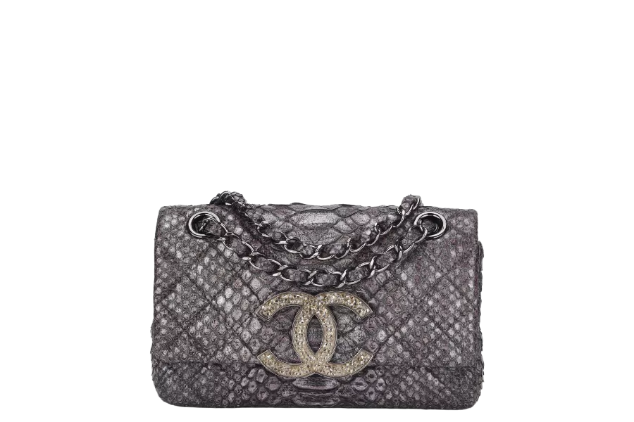 CHANEL CLASSIC FLAP SMALL PYTHON CRYSTAL BAG (1543xxxx) WITH CARD & DUST COVER