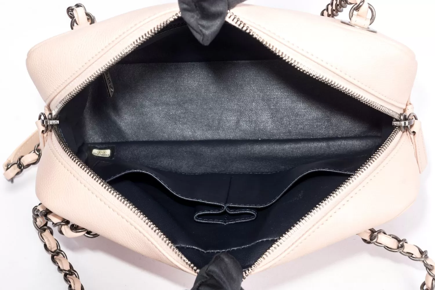 Chanel Light Beige Caviar Leather Camera Bag, Ruthenium Chain