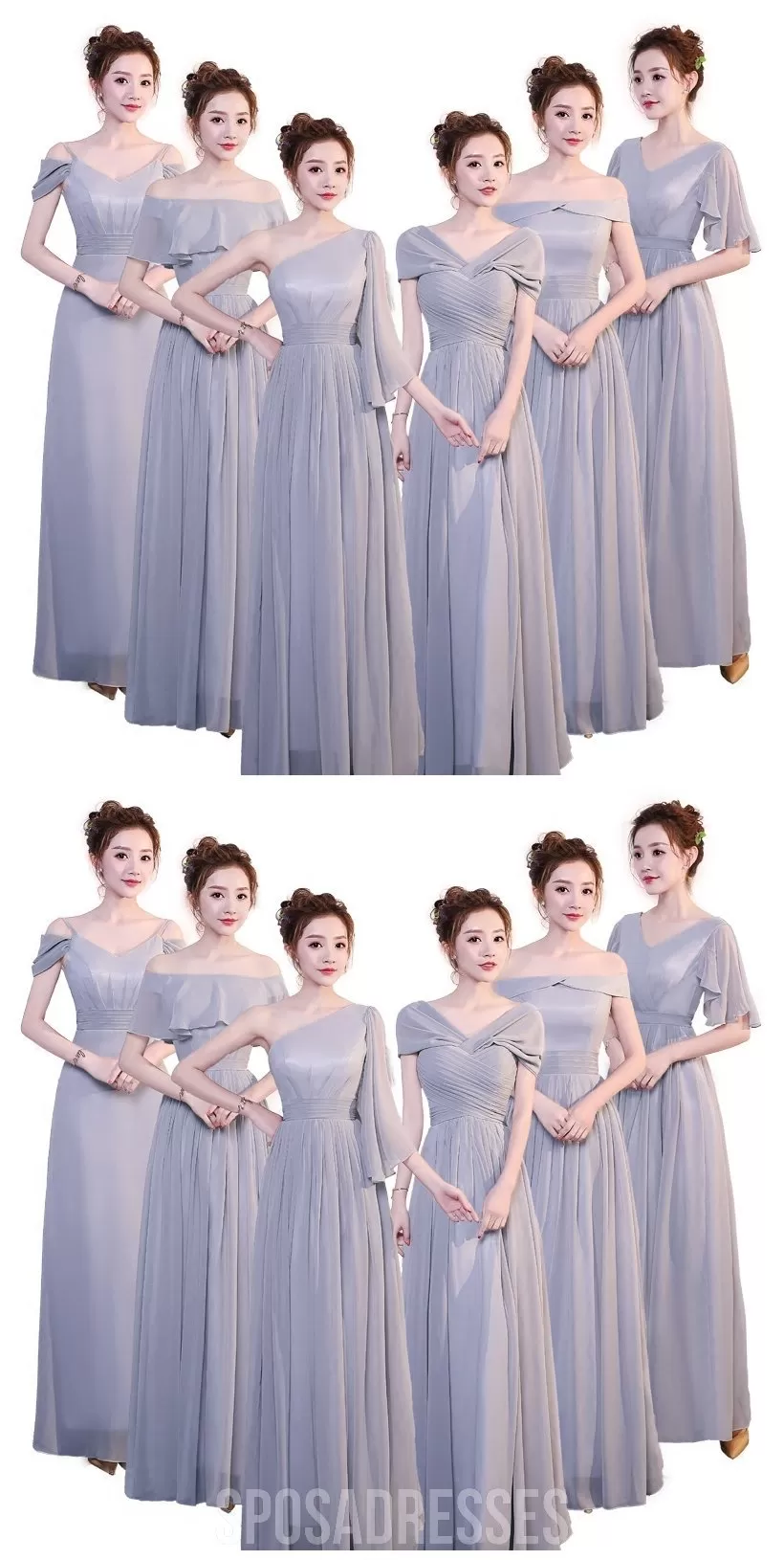 Cheap Grey Floor Length Mismatched Chiffon Bridesmaid Dresses Online, WG540