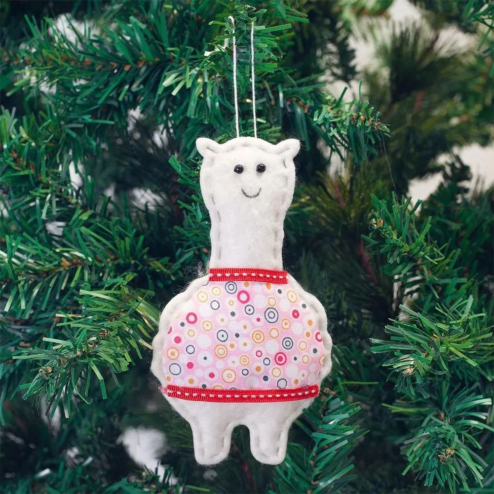 Classic Handmade Felt Alpaca Tree Hanging Ornament Set