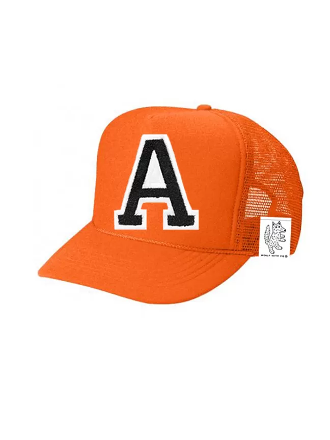 Custom Initial Letter (A-Z) Kids Trucker Hat (Orange)