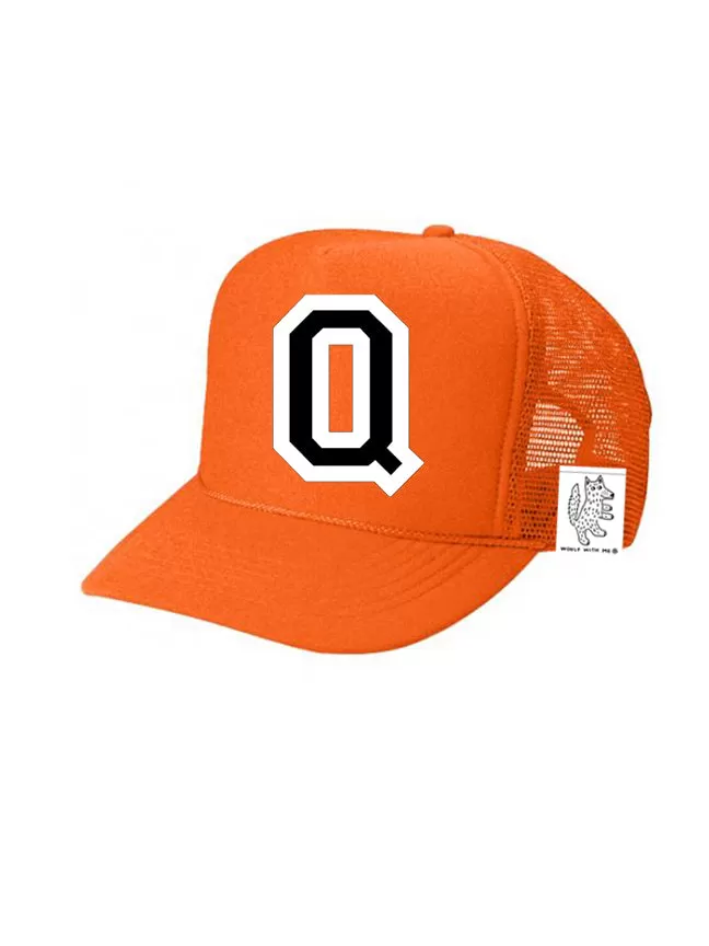 Custom Initial Letter (A-Z) Kids Trucker Hat (Orange)