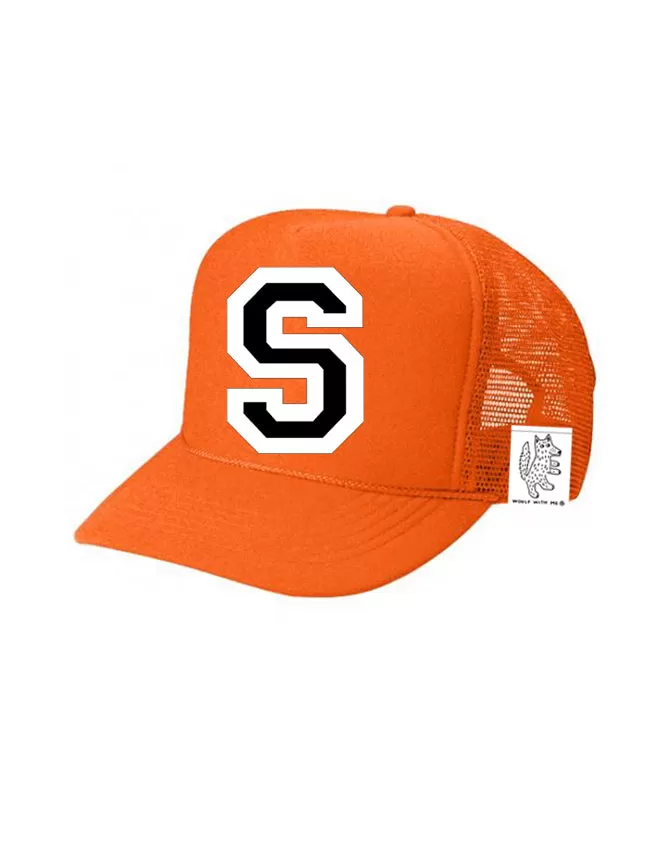 Custom Initial Letter (A-Z) Kids Trucker Hat (Orange)