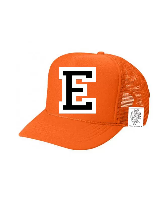 Custom Initial Letter (A-Z) Kids Trucker Hat (Orange)