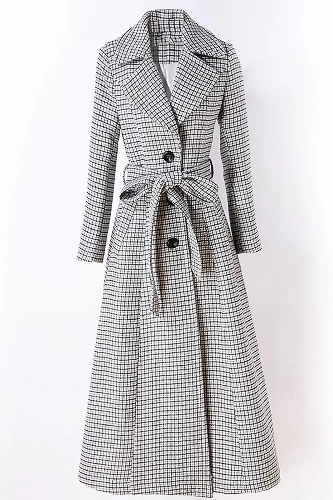 Custom Wool Fit & Flare Belted Plaid Coat