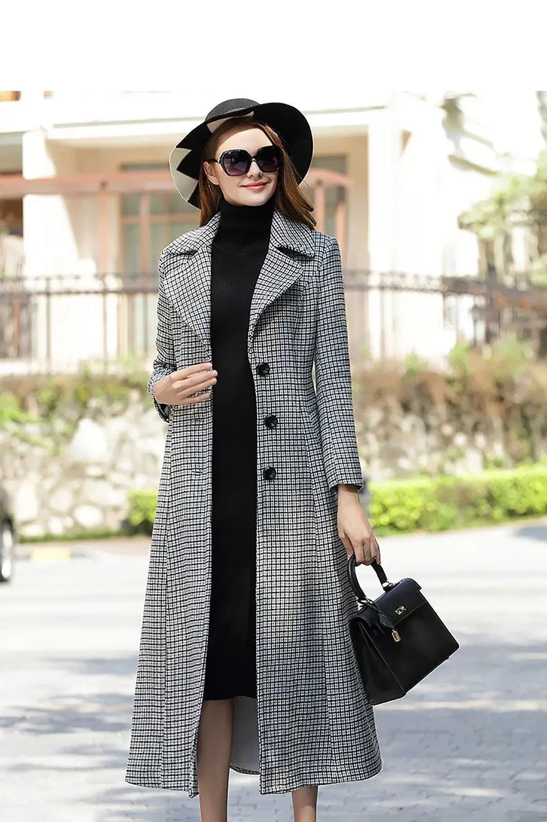 Custom Wool Fit & Flare Belted Plaid Coat