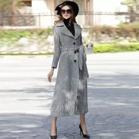 Custom Wool Fit & Flare Belted Plaid Coat