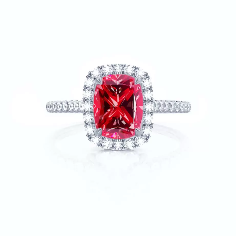 DARLEY - Chatham® Ruby Elongated Cushion Micro Pavé 950 Platinum Halo