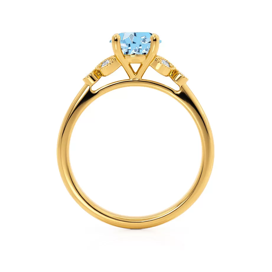 DELILAH - Chatham® Round Aqua Spinel 18k Yellow Gold Shoulder Set Ring