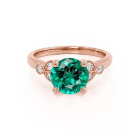 DELILAH - Chatham® Round Emerald 18k Rose Gold Shoulder Set Ring