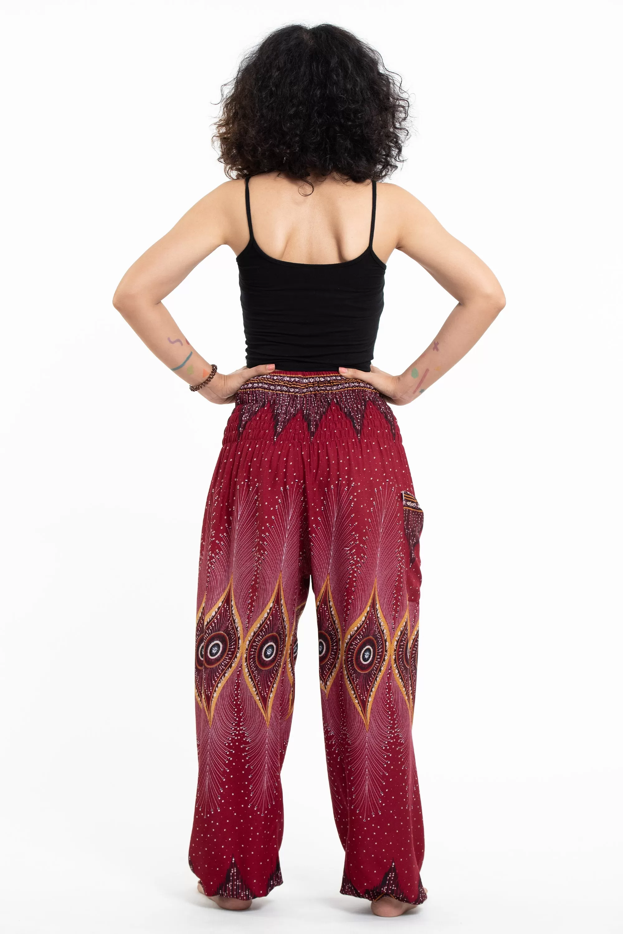 Diamond Peacock Women's Harem Pants in Red