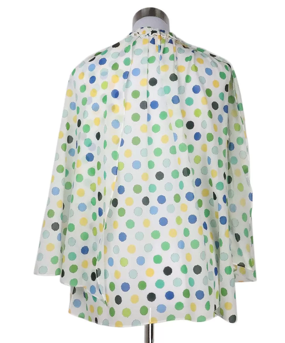 Dice Kayek Blue & Green Polka Dot Silk Blouse sz 10