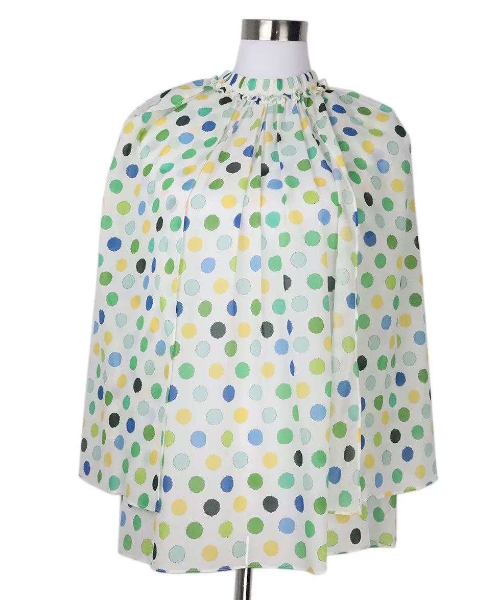 Dice Kayek Blue & Green Polka Dot Silk Blouse sz 10