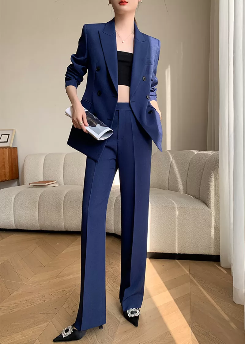 Double Breasted Blazer Wide Pants Suit Two-Piece Set