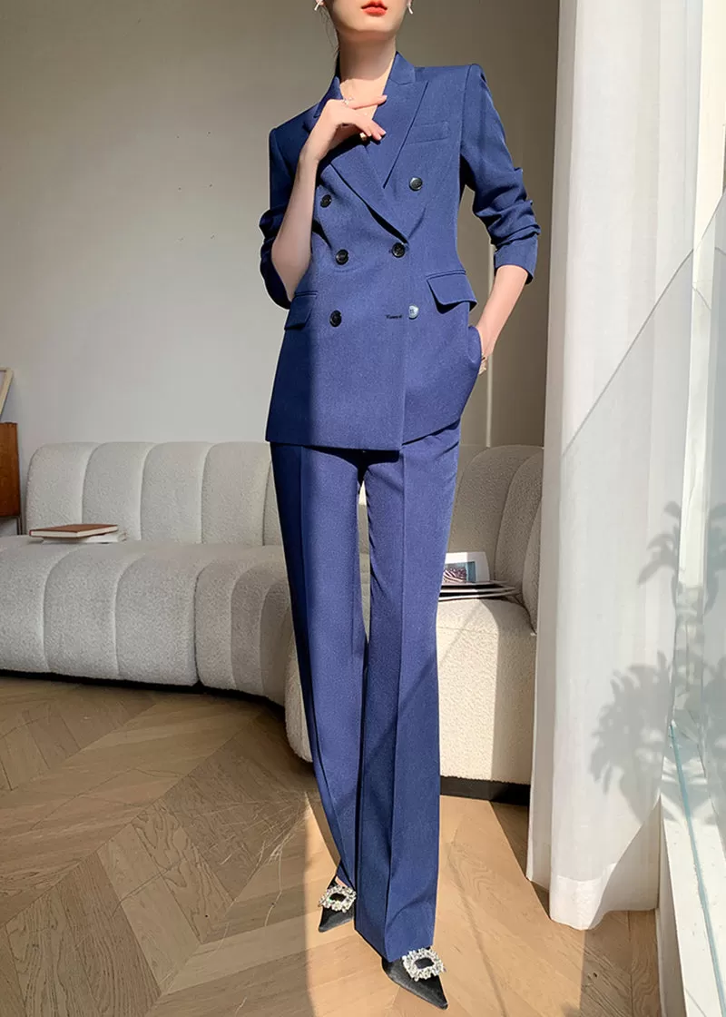 Double Breasted Blazer Wide Pants Suit Two-Piece Set