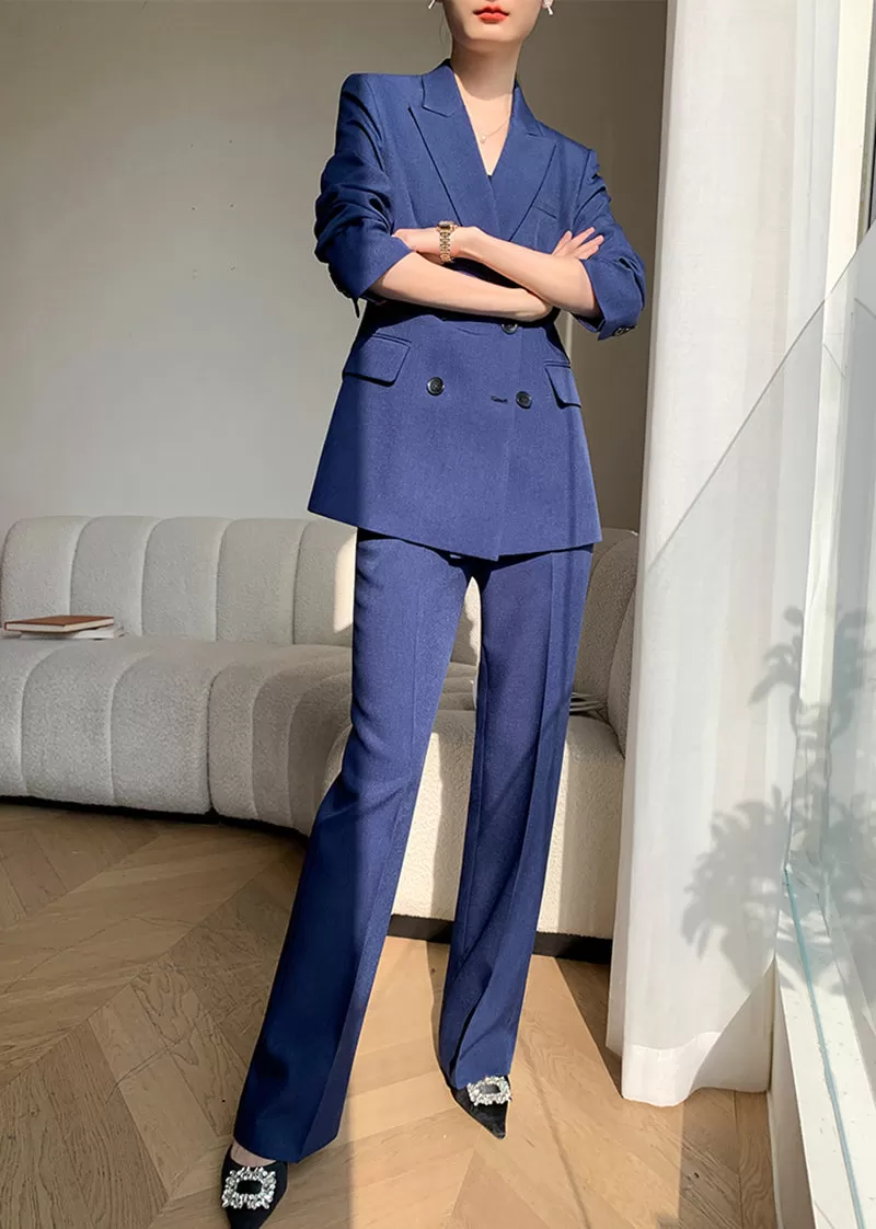 Double Breasted Blazer Wide Pants Suit Two-Piece Set