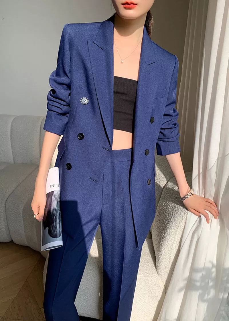 Double Breasted Blazer Wide Pants Suit Two-Piece Set