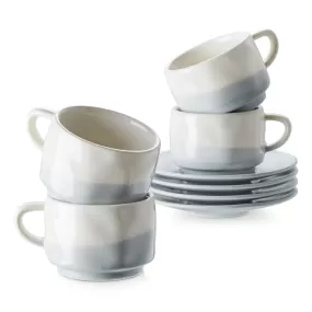 Espresso Cups with Saucers, 3 oz Ceramic Coffee Cups, Set of 4