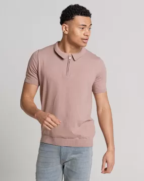 ESSENTIAL SHORT SLEEVE ZIP POLO TOP | PINK