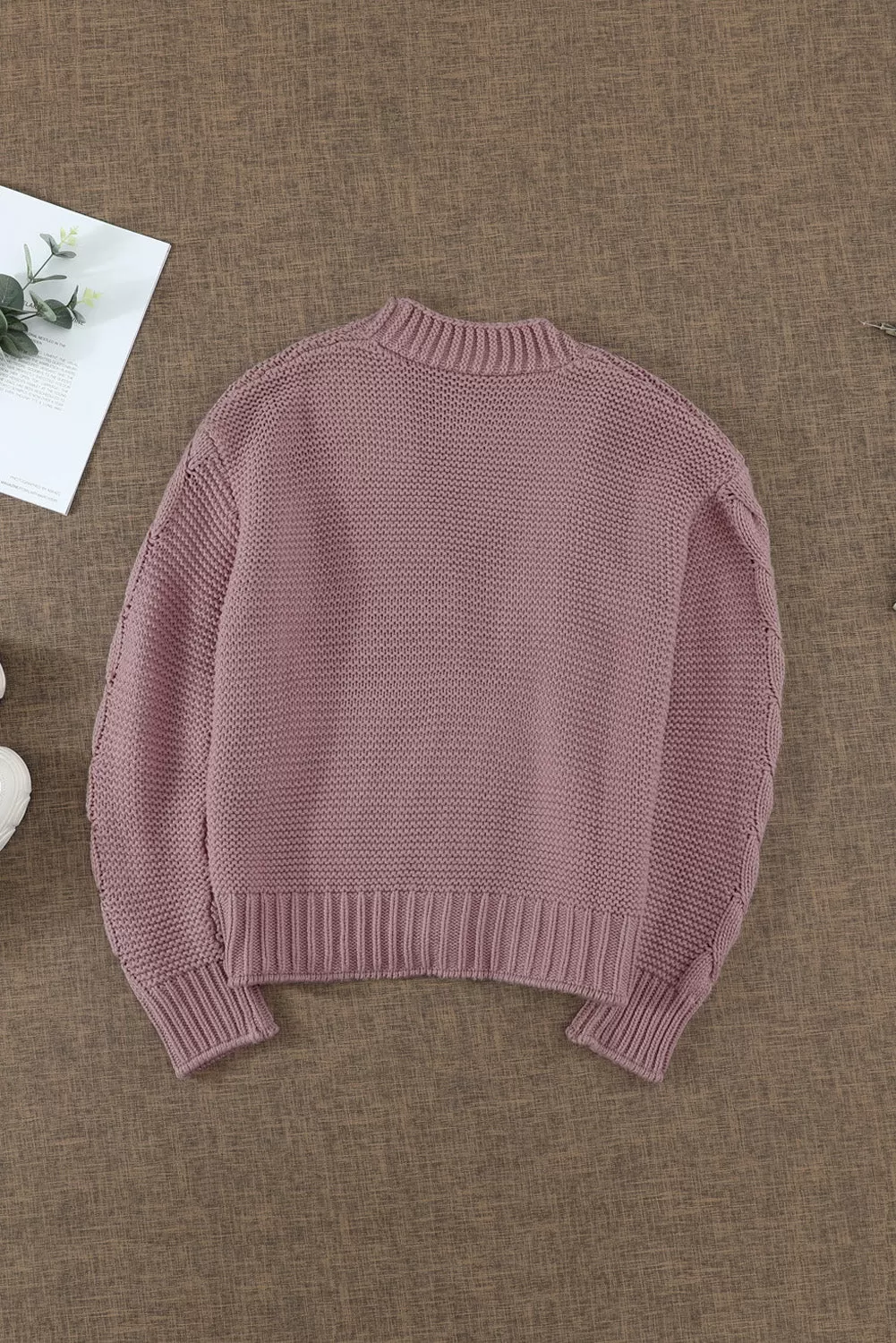 Fashion Pink Open Front Chunky Knit Cardigan