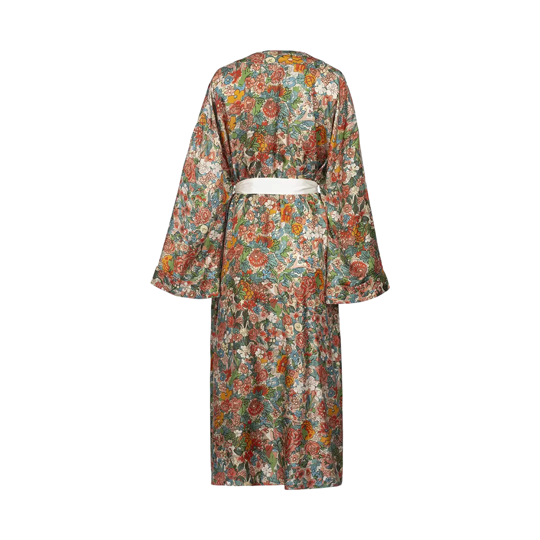 Floral-Print Silk Kimono