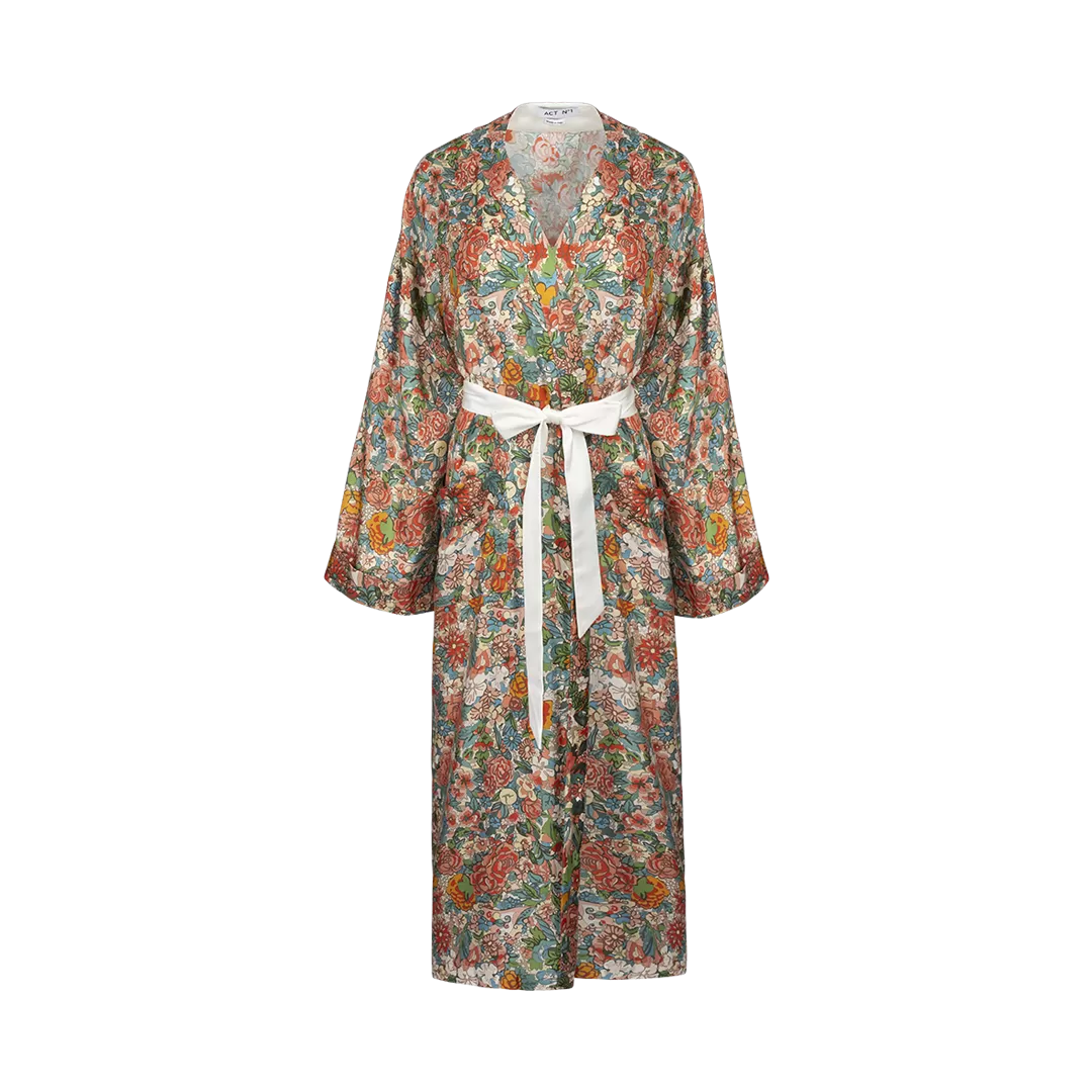 Floral-Print Silk Kimono