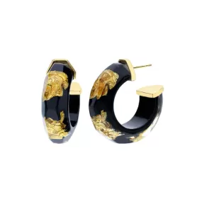 Gold Leaf Faceted Lucite Huggie Hoop Earrings