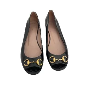 Gucci Black Patent Peep-toe Horse-bit Flats | Pre Loved |